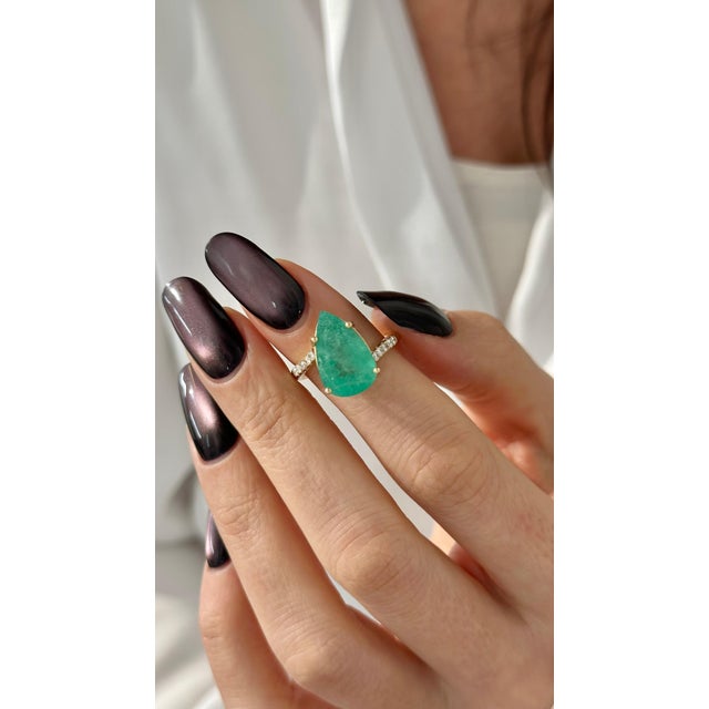 Green Natural Emerald Diamond Ring Size 7 14k Y Gold 7.17 TCW Certified For Sale - Image 8 of 16