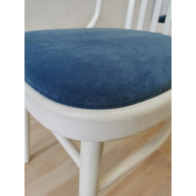 Vintage White Bentwood Dining Chairs with Blue Fabric Seats, 1970s, Set of 6 For Sale - Image 11 of 15
