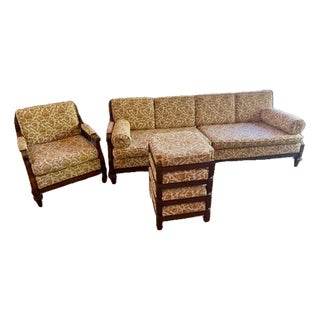 Vintage 1970s Mediterranean Living Room Set With Sofa, Chair & Ottomans For Sale