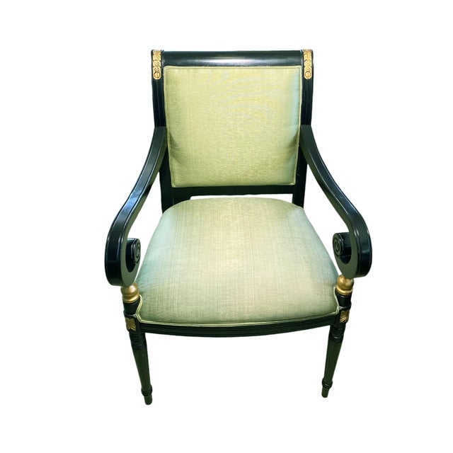 Wood Mid Century French Style Black Lacquer Wood ArmChair W/Thai Silk For Sale - Image 7 of 7