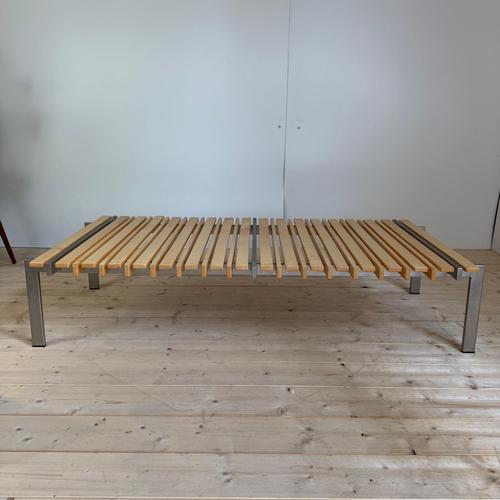 Wood and Metal Bench with Cushions, 1970 For Sale - Image 3 of 7