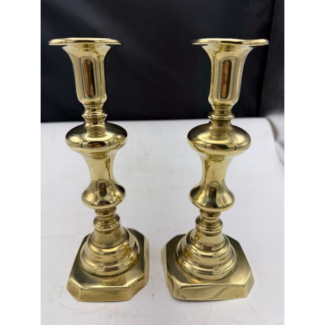 Pair of Vintage English Brass Candlesticks For Sale - Image 4 of 6