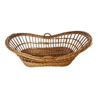 Antique French Farmhouse Extra Large Wooden Basket With Handles For Sale