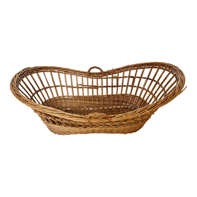 Antique French Farmhouse Extra Large Wooden Basket With Handles For Sale