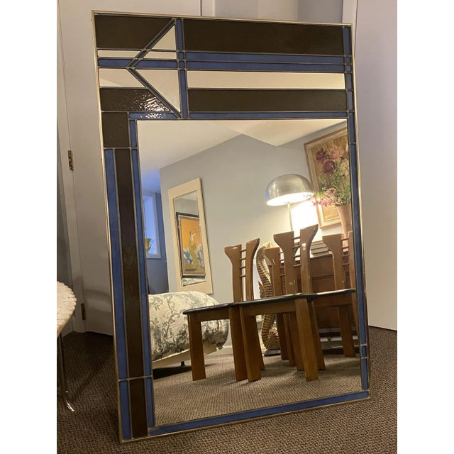 Glass 1970s Monumental Stained Glass Art Deco Revival Mirror For Sale - Image 7 of 13