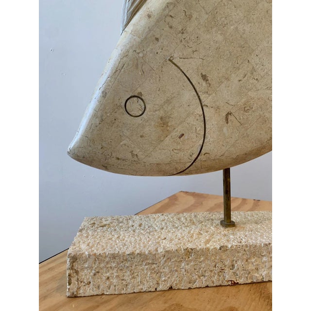 Postmodern Vintage Large Scale Maitland-Smith Attributed Tessellated Stone and Coral Fish Sculpture For Sale - Image 3 of 12