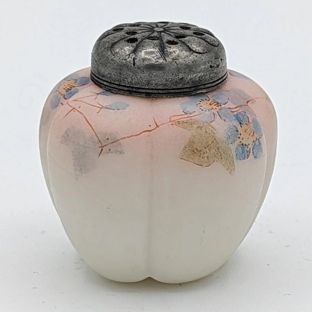 Antique Mount Washington Hand Painted Burmese Art Glass Melon Shaped Shaker, Circa 1890 For Sale - Image 10 of 12