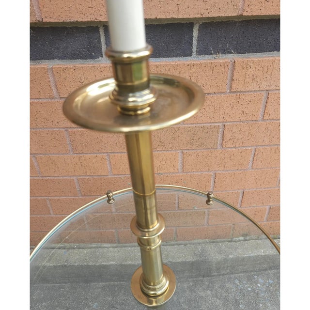Glass Mid Century Stiffel Tri-Leg Brass & Glass Table Floor Lamp Vintage For Sale - Image 7 of 8