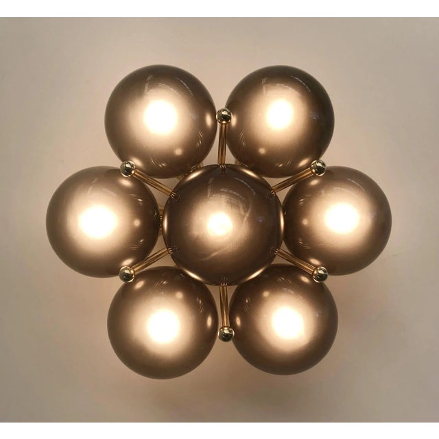 Sakura Polished Brass Frosted Smoky Murano Globe Flush Mount by Fabio LTD For Sale - Image 6 of 7