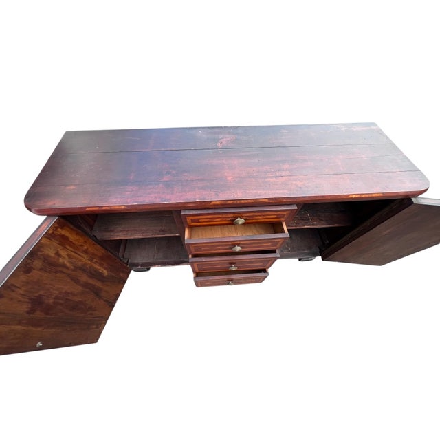 Wood Antique Inlaid Buffet Sideboard W Rare Locking Drawer Mechanism For Sale - Image 7 of 18