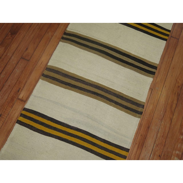 Ivory Vintage Zabihi Collection Long Ivory Striped Kilim Long Runner - 2'2" x 21'9" For Sale - Image 8 of 9