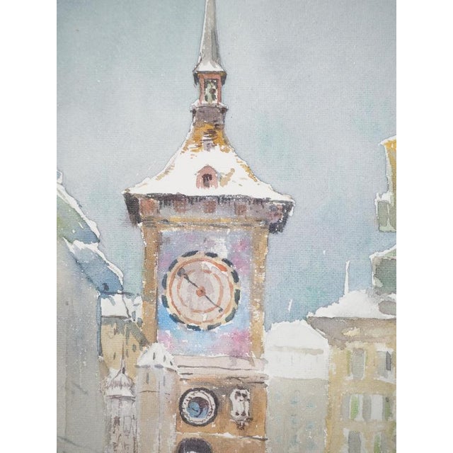 René Leverd, Switzerland, Clock Tower in Bern, Watercolor For Sale - Image 5 of 7