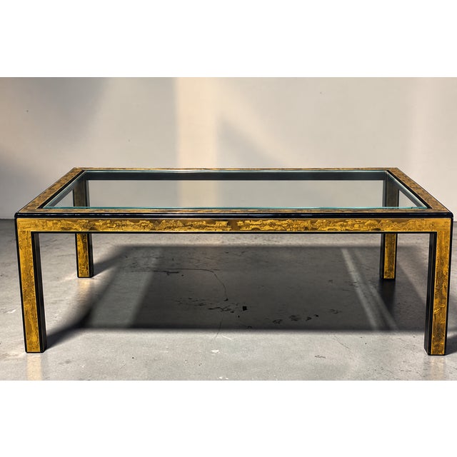 Vintage Bernhard Rohne for Mastercraft Acid-Etched Brass, Black Lacquer & Beveled Glass Dining Table, Circa 1970s For Sale - Image 12 of 12