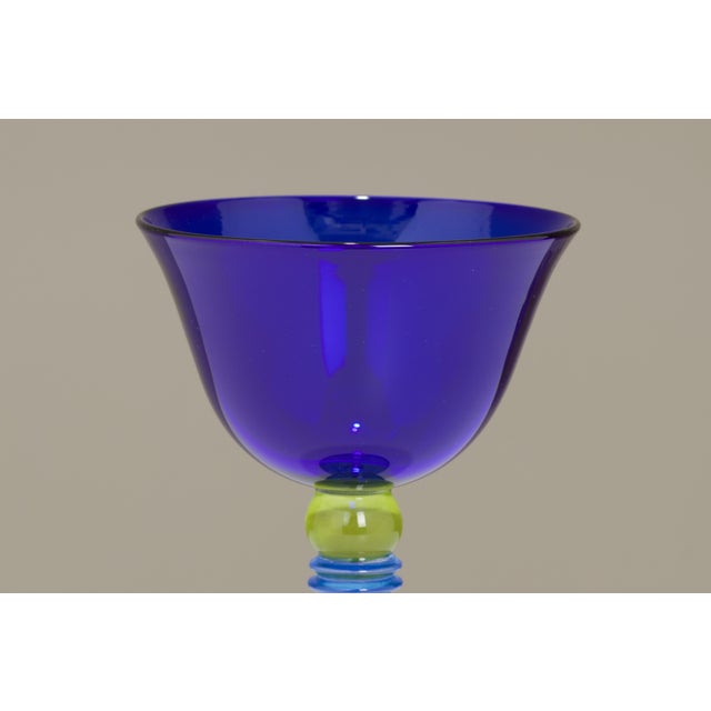 A hand-blown art glass goblet from the "yuppie" series, designed and produced in 1994 by anja kjær (dk) and darryle hinz...