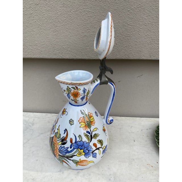 1900 - 1909 Rare French Faience Pitcher With Lid Rouen Style Circa 1900 For Sale - Image 5 of 11