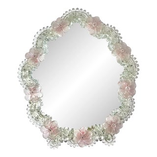 1990s Vintage Pink Venetian Glass Table Mirror Wall Mirror For Sale