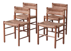 Mid-Century Dordogne Rush Dining Chairs attributed to Charlotte Perriand, Set of 4