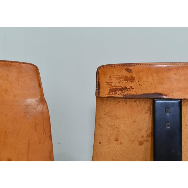 Cognac Leather Tre 3 Dining Chairs by Angelo Mangiarotti for Skipper, 1978, Set of 4 For Sale - Image 14 of 17