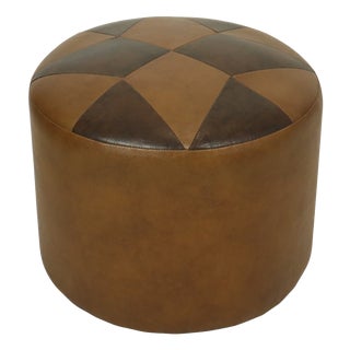 Vintage Round Brown Ottoman with Star Motif, 1960s For Sale