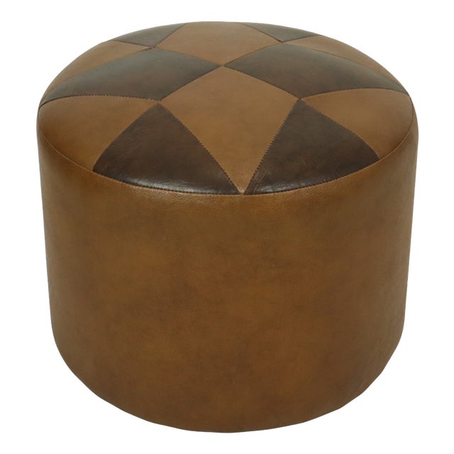 Vintage Round Brown Ottoman with Star Motif, 1960s For Sale