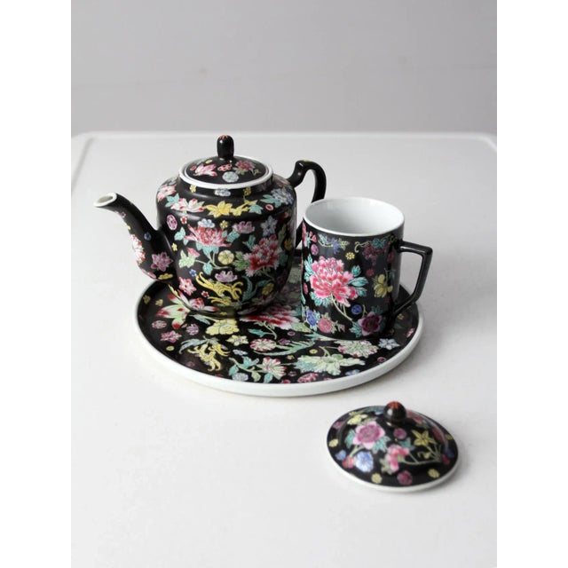 Vintage Chinese Black Porcelain Tea Set For Sale - Image 11 of 13