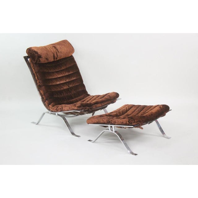 1960s Attributed to Arne Norell "Ari" Chrome & Brown Velvet Lounge Chair With Ottoman For Sale - Image 9 of 11