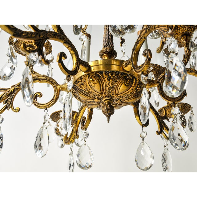 Antique Brass and Crystal Chandelier 12 Light For Sale - Image 14 of 14