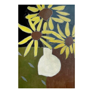 Sunflower Still Life Acrylic Painting, Floral Wall Art, Yellow Flowers Painting, Modern Botanical Art, Original Acrylic Painting For Sale