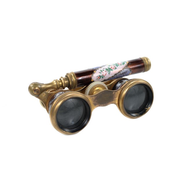 Antique 19th C French Enamel & Brass Opera Glasses Chairish