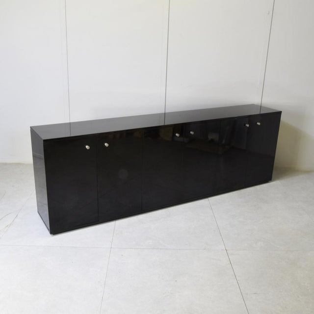 Black Lacquered Sideboard with Six Doors by Eugenio Gerli for Tecno, Italy, 1960s For Sale - Image 13 of 13