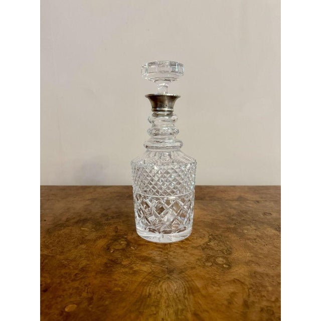 1900 - 1909 Antique Edwardian Silver Collar Cut Glass Decanter, 1900 For Sale - Image 5 of 6