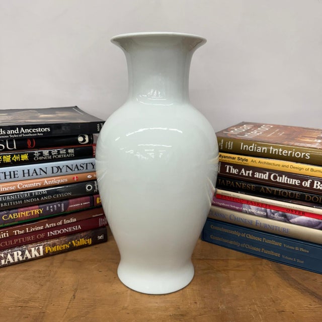 White Glazed Ceramic Vase with Flared Neck For Sale - Image 4 of 9