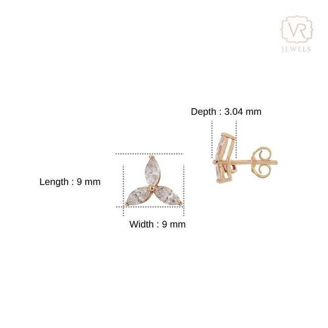 14k Yellow Gold 1ct Marquise Diamond Trio Flower Modern Stud Earrings- A Pair For Sale - Image 10 of 15