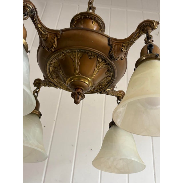 Early 20th-Century Brass 4-Globe Chandelier For Sale - Image 4 of 7