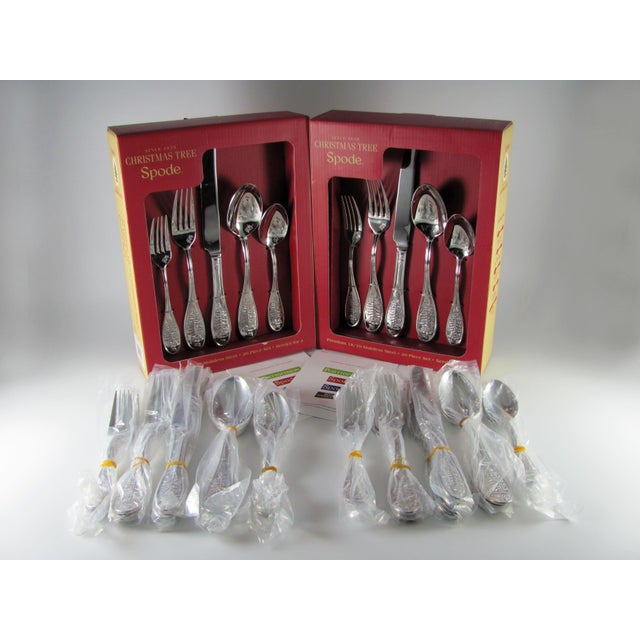 New in box(es) discontinued Spode Christmas Tree Premium 18/10 Stainless Steel Flatware Set includes eight each of: Dinner...