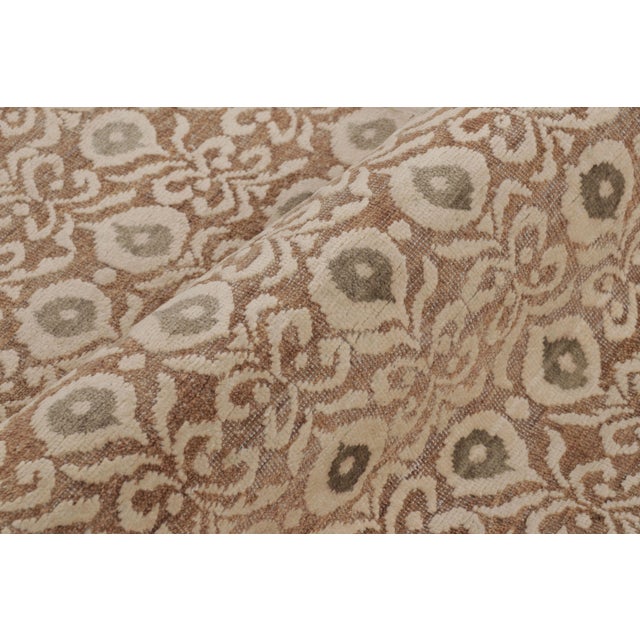 Contemporary Floral Block Print Wool & Natural Silk Runner by Rug & Kilim, India For Sale In New York - Image 6 of 9