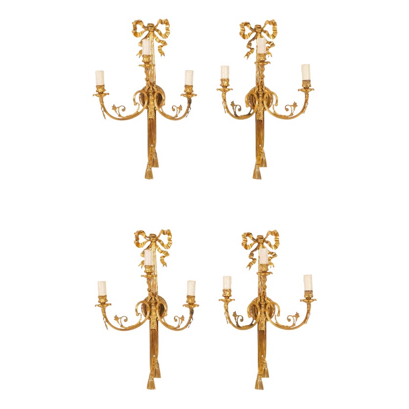 Antique 19th Century Ormolu 3-Branch Wall Sconces, Set of 4 | Chairish