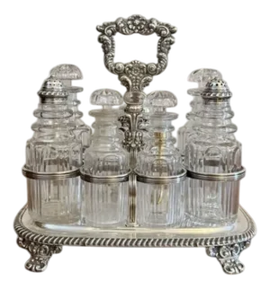 Georgian Seven Bottle Cruet Set, 1830s, Set of 8