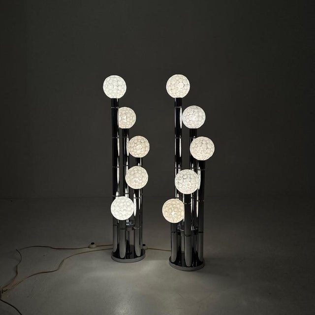 Glass Vintage Chrome Floor Lamp with Glass Globes, 1970s For Sale - Image 7 of 18