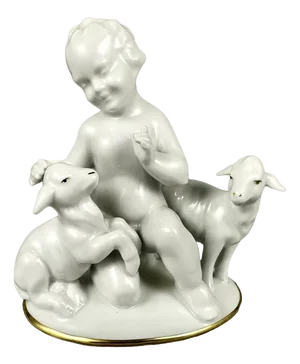 Vintage Porcelain Figurine of Cherub with Lambs from Gerold & Co. Tettau, Bavaria, Germany, 1960s