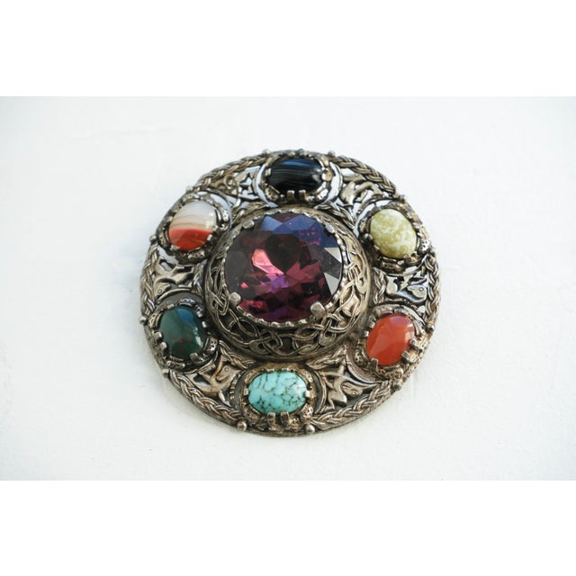 Metal Vintage, 1970s, Miracle Scottish Pebble Jewelry Brooch, Signed, Mid-Century Celtic Revival For Sale - Image 7 of 10