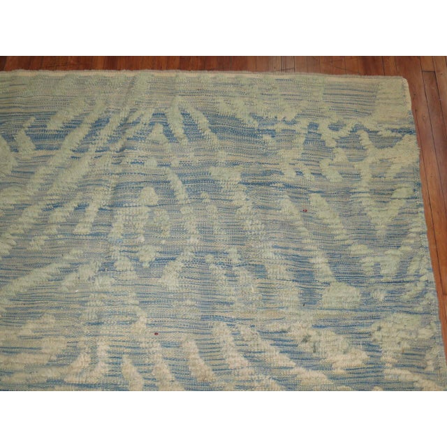 Blue Blue Cream Turkish Souf Kilim Flat-weave Contemporary Rug For Sale - Image 8 of 18
