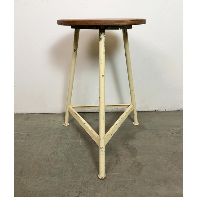 Wood Industrial Beige Workshop Stool, 1960s For Sale - Image 7 of 15