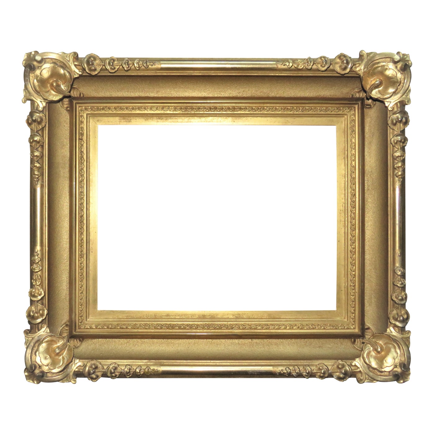 Antique Ornate Gilt Wood & Gesso Picture Frame, Rabbet Opening 14 1/4