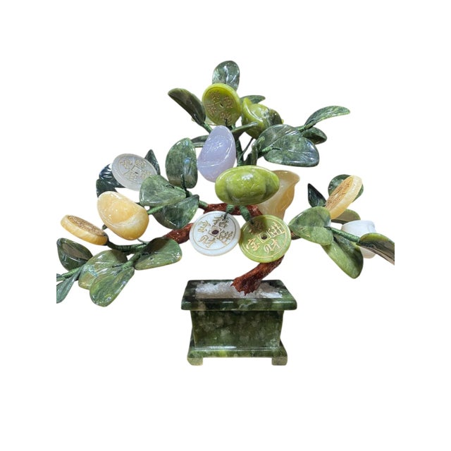 Jade Vintage Carved Jade Color Soap Stone Bonsai Lucky Money Tree 11" H For Sale - Image 8 of 10