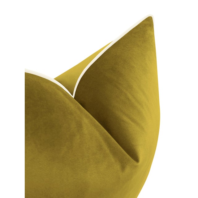22" Chartreuse Royal Velvet + Cording Pillows - a Pair For Sale - Image 4 of 4