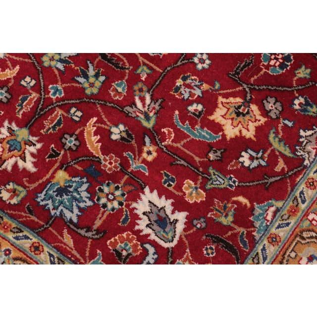 Shabby Chic 1990's Floral Pak-Persian Red/Teal Wool Rug- 9'0'' X 12'0'' For Sale In New York - Image 6 of 9