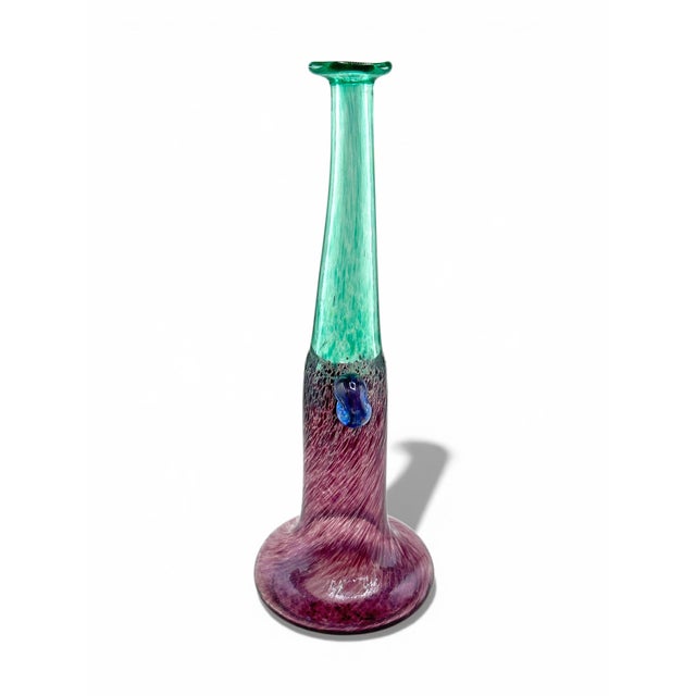 Bertil Vallien 1970s Bertil Vallien Swedish “Windpipe” Purple & Green Art Glass Vase for Kosta Boda For Sale - Image 4 of 7