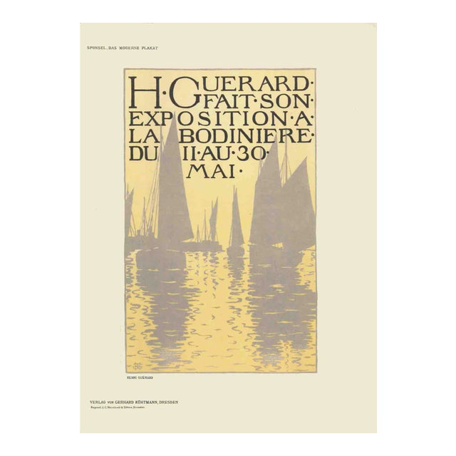 1897 Henri Guerard 'Exposition a La Bodiniere' Modernism Gray,Yellow Germany Lithograph For Sale