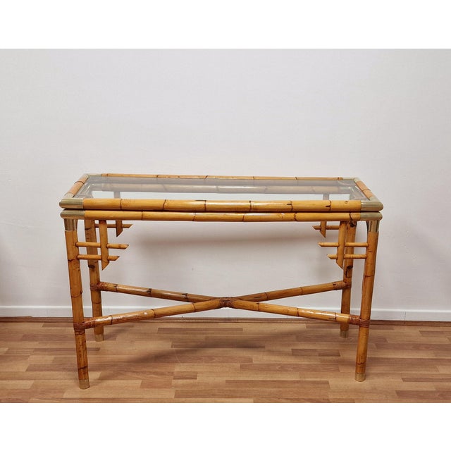 Console in Bamboo, Glass and Brass, Italy, 1960s For Sale - Image 14 of 14